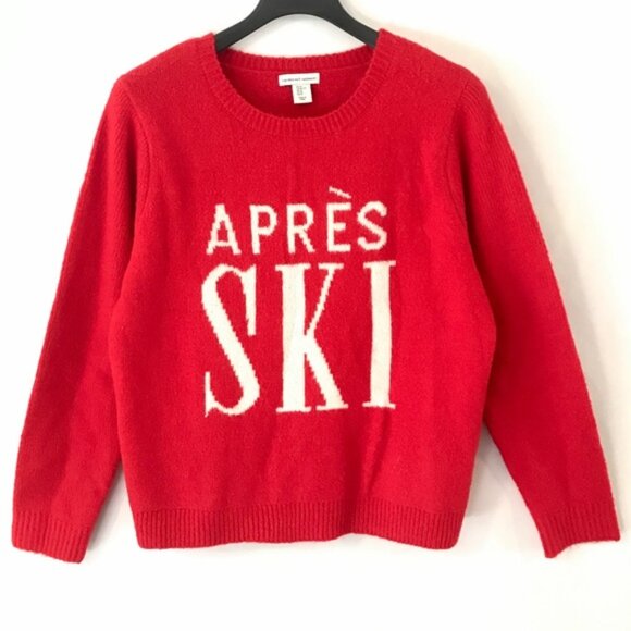 NWT Cupcakes & Cashmere Womens Size Large Red Apres Ski Graphic Knit Sweater NEW - Picture 2 of 2